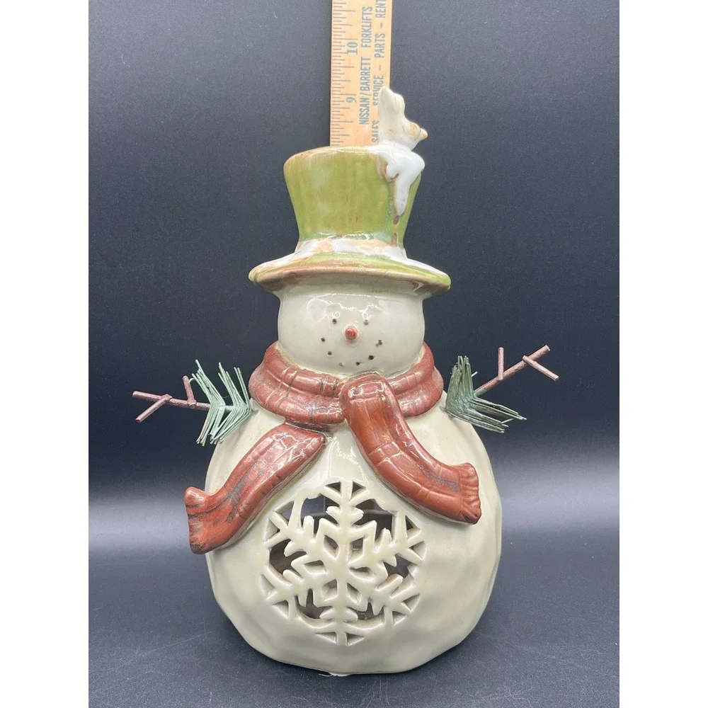 Ceramic Snowman Tea Light‎ Luminary Christmas Decor Snowflake Star Cutouts 10